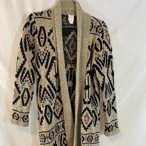 Northern Angel Open Gray Multicolor Aztec Print Cardigan Sweater Women's Size L